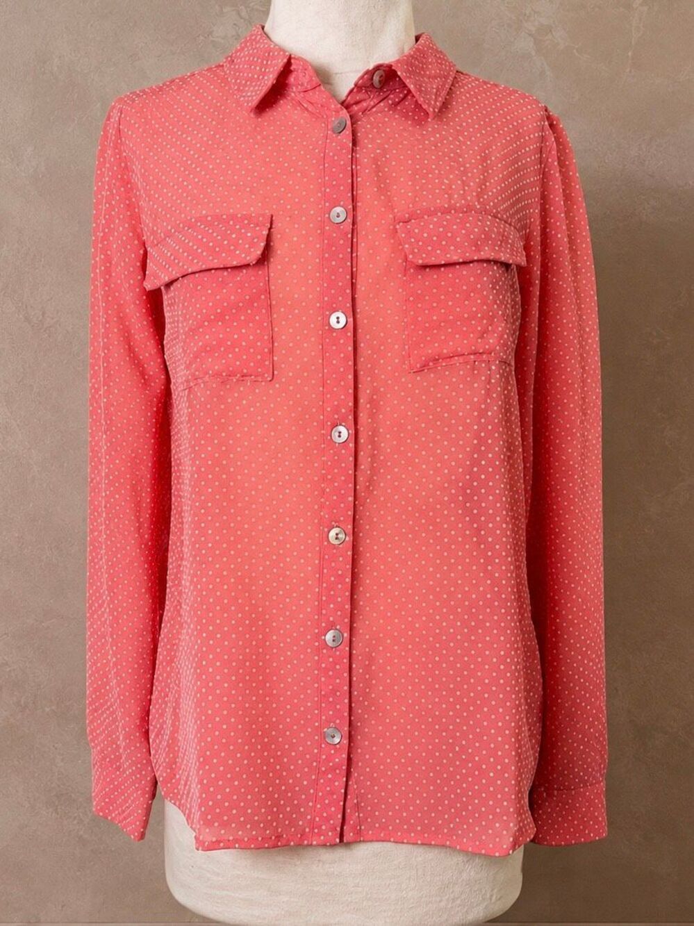 OLIVE & OAK | polka dot buttondown blouse | small | sheer